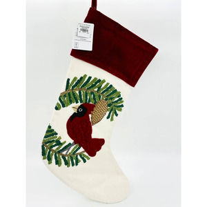 Pottery Barn Stocking Holiday Icon Crewel Knit Stocking Cardinal Bird